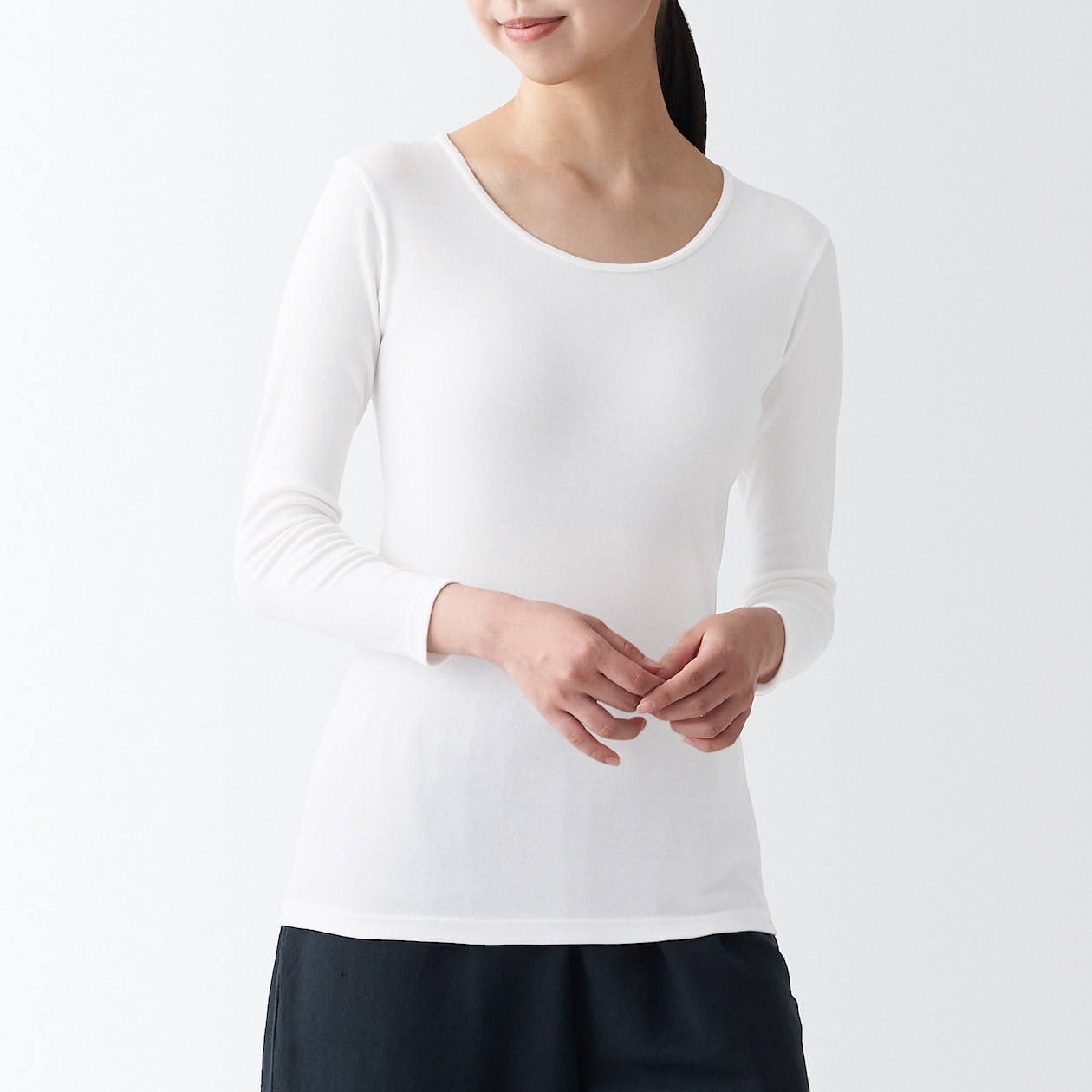 綿とウールで真冬もあったかＵネック八分袖Ｔシャツ 婦人ＸＳ・オフ白 | あったか綿インナー | 婦人・レディース 通販 | 無印良品