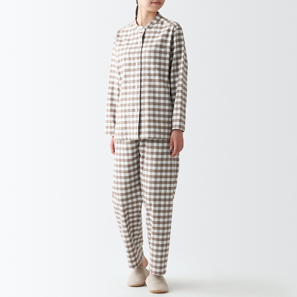 脇に縫い目のない フランネルスタンドカラーパジャマ 婦人ｓ ｍ ブラウンチェック 通販 無印良品