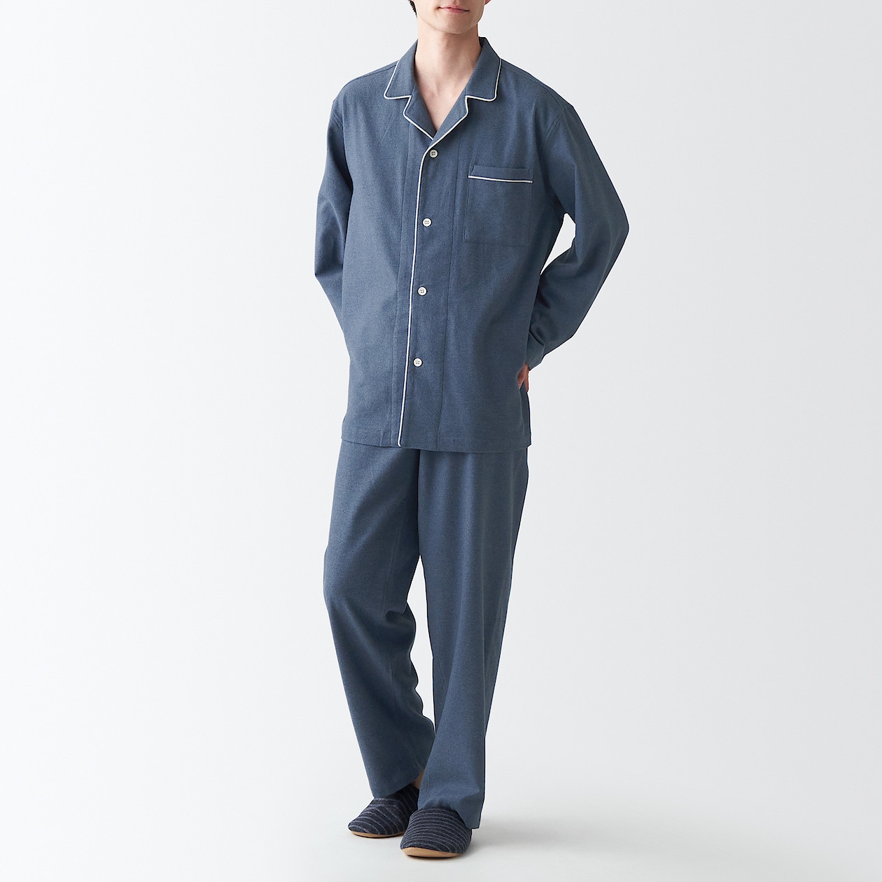 脇に縫い目のない フランネルパジャマ 紳士ｌ ｘｌ ネイビー パジャマ 紳士 メンズ 通販 無印良品