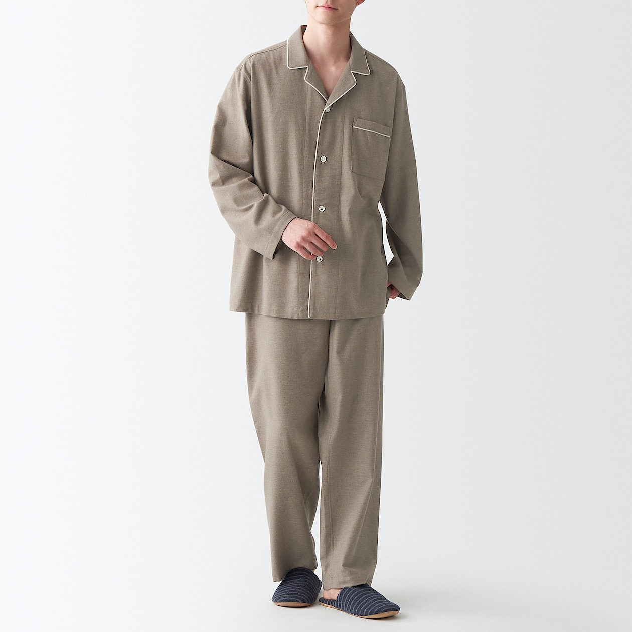 脇に縫い目のない フランネルパジャマ 紳士ｌ ｘｌ ブラウン パジャマ 紳士 メンズ 通販 無印良品