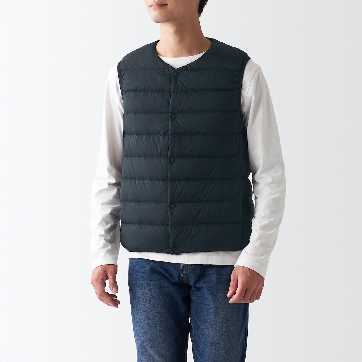 軽量 ポケッタブルノーカラーダウンベスト 紳士l ダークネイビー 通販 無印良品 軽量 ポケッタブルノーカラーダウンベスト 紳士l ダークネイビー 通販 無印良品