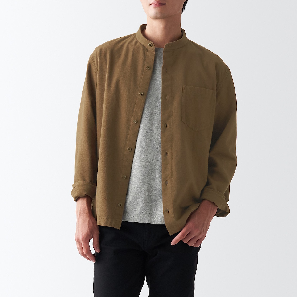 両面起毛フランネルスタンドカラーシャツ 紳士ｓ ブラウン シャツ 紳士 メンズ 通販 無印良品