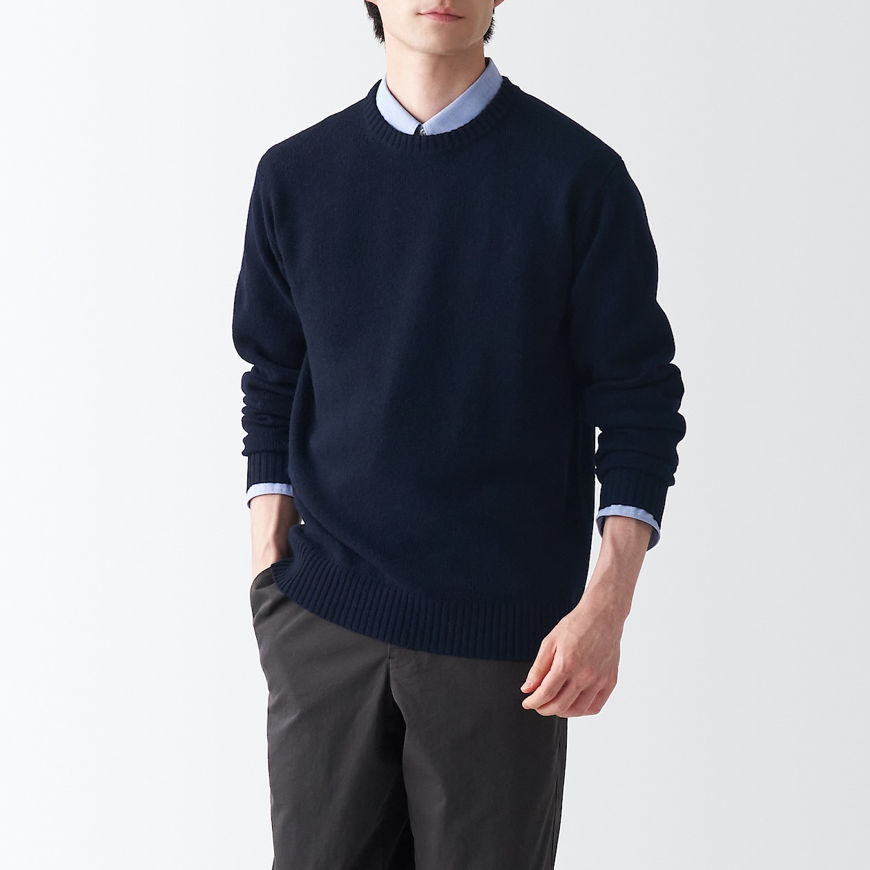 メリノウールミドルゲージクルーネックセーター 紳士l ダークネイビー 通販 無印良品 メリノウールミドルゲージクルーネックセーター 紳士l ダークネイビー 通販 無印良品