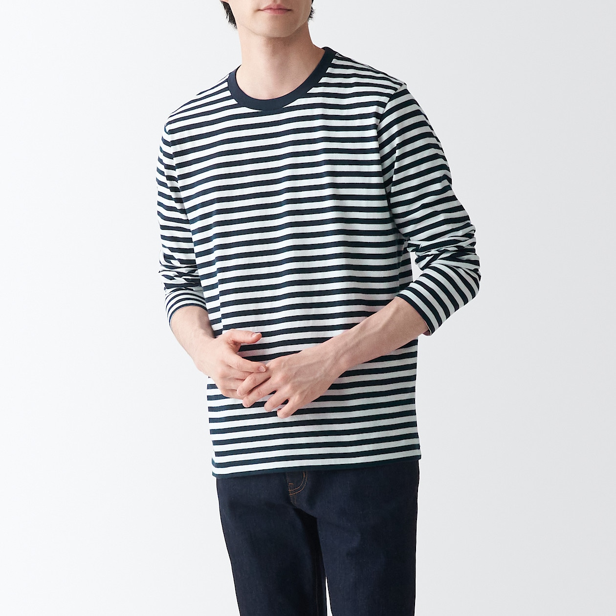 洗いざらし天竺編み長袖ｔシャツ ボーダー 紳士ｘｓ ダークネイビーボーダー ｔシャツ カットソー 長袖 紳士 メンズ 通販 無印良品