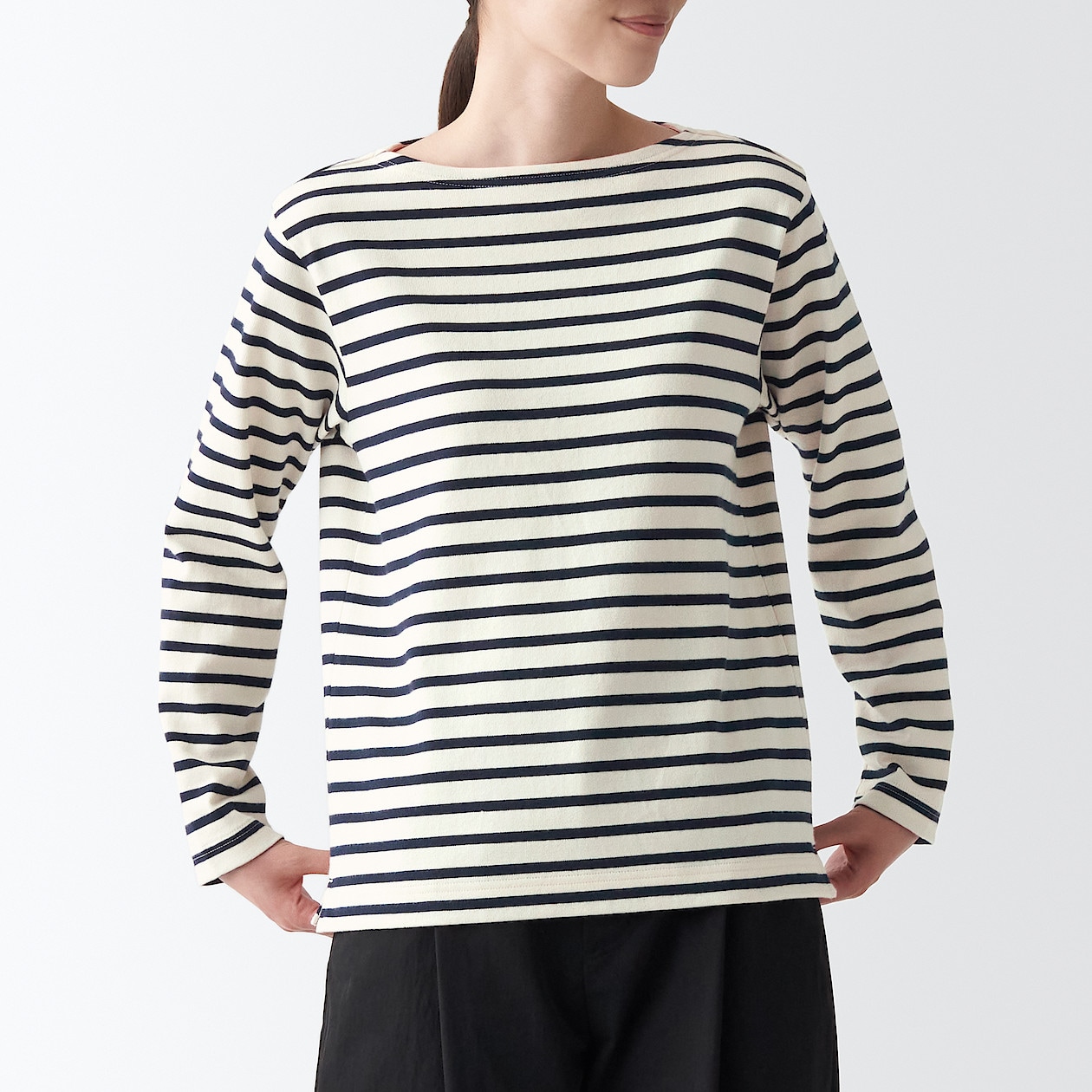 太番手天竺編みボートネック長袖ｔシャツ ボーダー 婦人ｍ 生成ボーダー カットソー 長袖 婦人 レディース 通販 無印良品