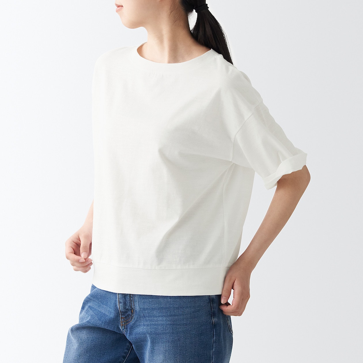 ムラ糸天竺編み五分袖ｔシャツ ｍ ｌ 白 Tシャツ カットソー 半袖 婦人 レディース 通販 無印良品