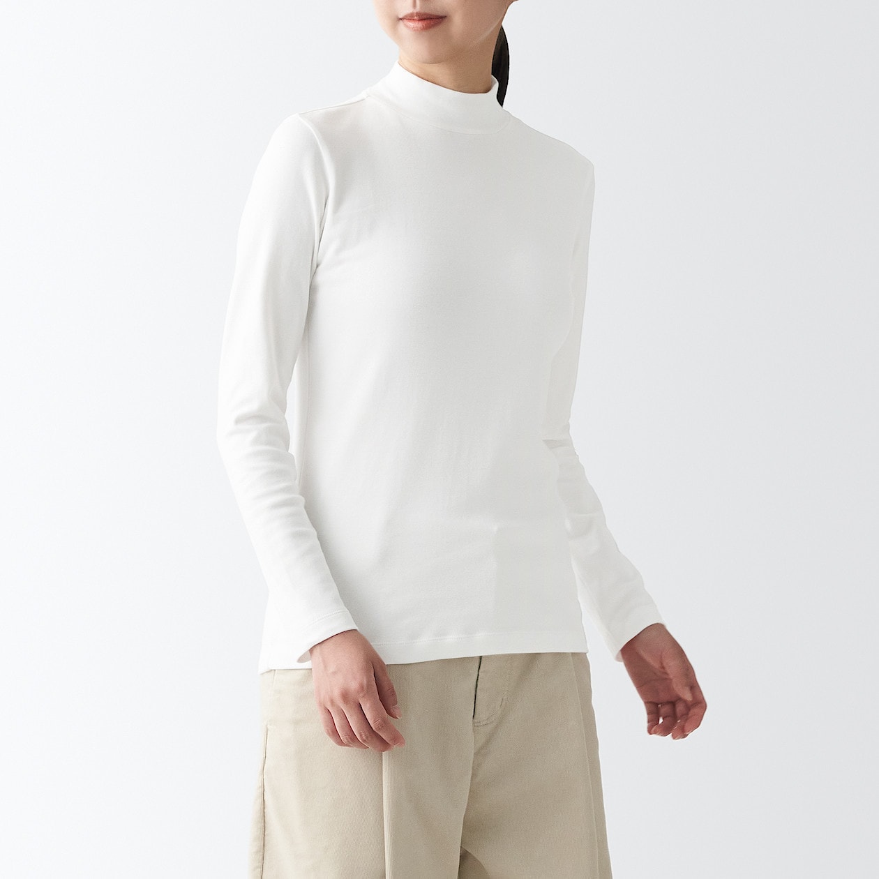 ストレッチフライス編みハイネックｔシャツ 婦人ｍ 白 Tシャツ カットソー 長袖 婦人 レディース 通販 無印良品
