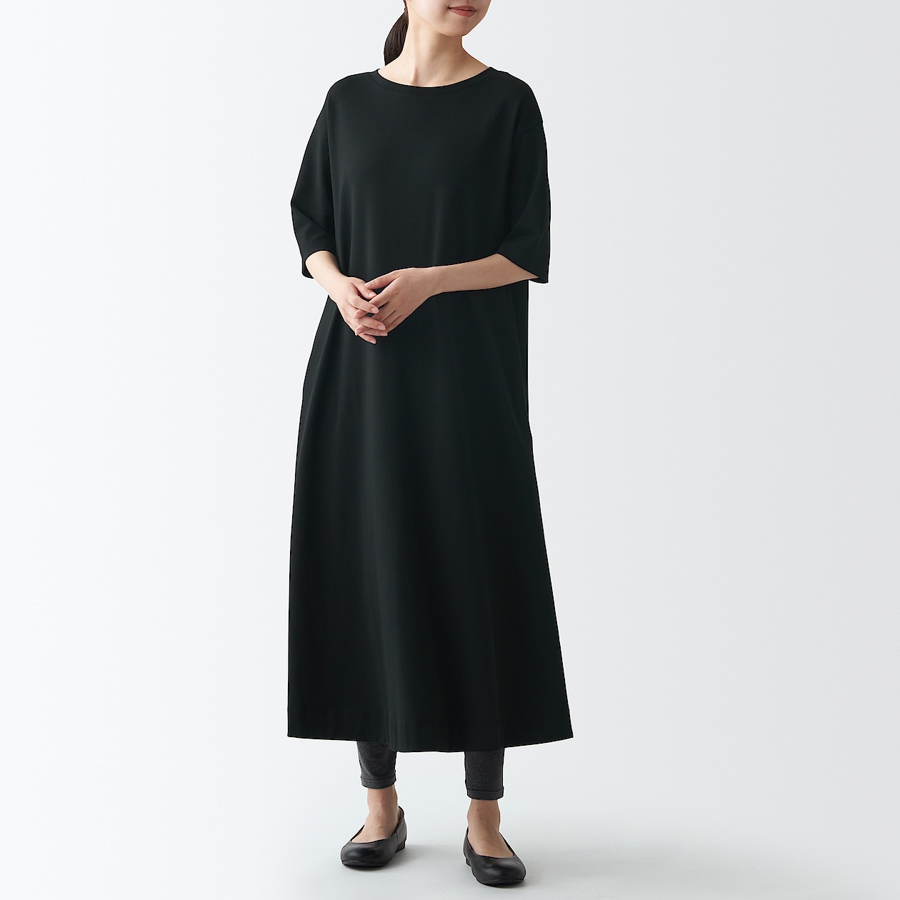 細番手二重編み五分袖ワンピース ｍ ｌ 黒 ワンピース チュニック 婦人 レディース 通販 無印良品