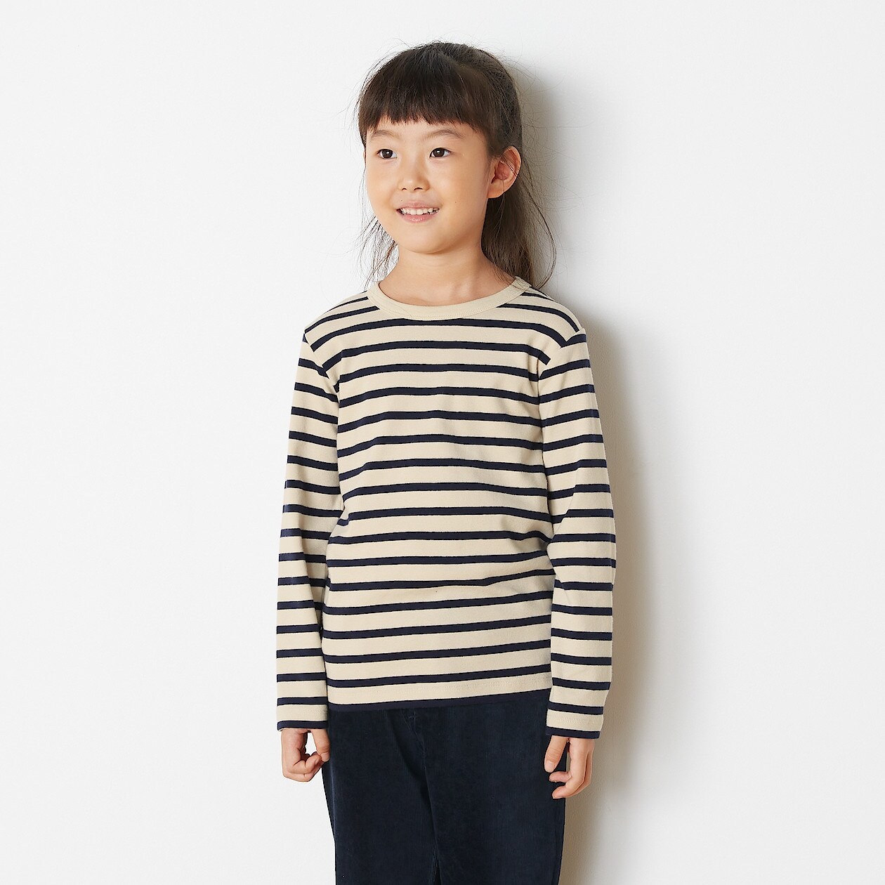 起毛 フライス編み長袖ｔシャツ キッズ キッズ１１０ ライトベージュボーダー こども服 キッズトップス 110 150cm 通販 無印良品
