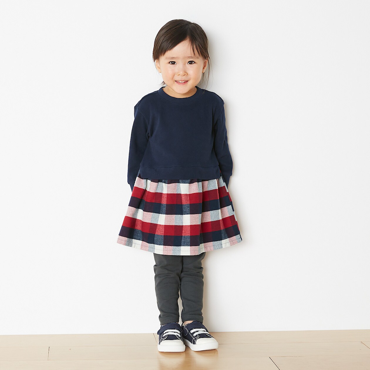 両面起毛 フランネル切替ワンピース ベビー ベビー９０ ダークレッドチェック ベビートップス 通販 無印良品