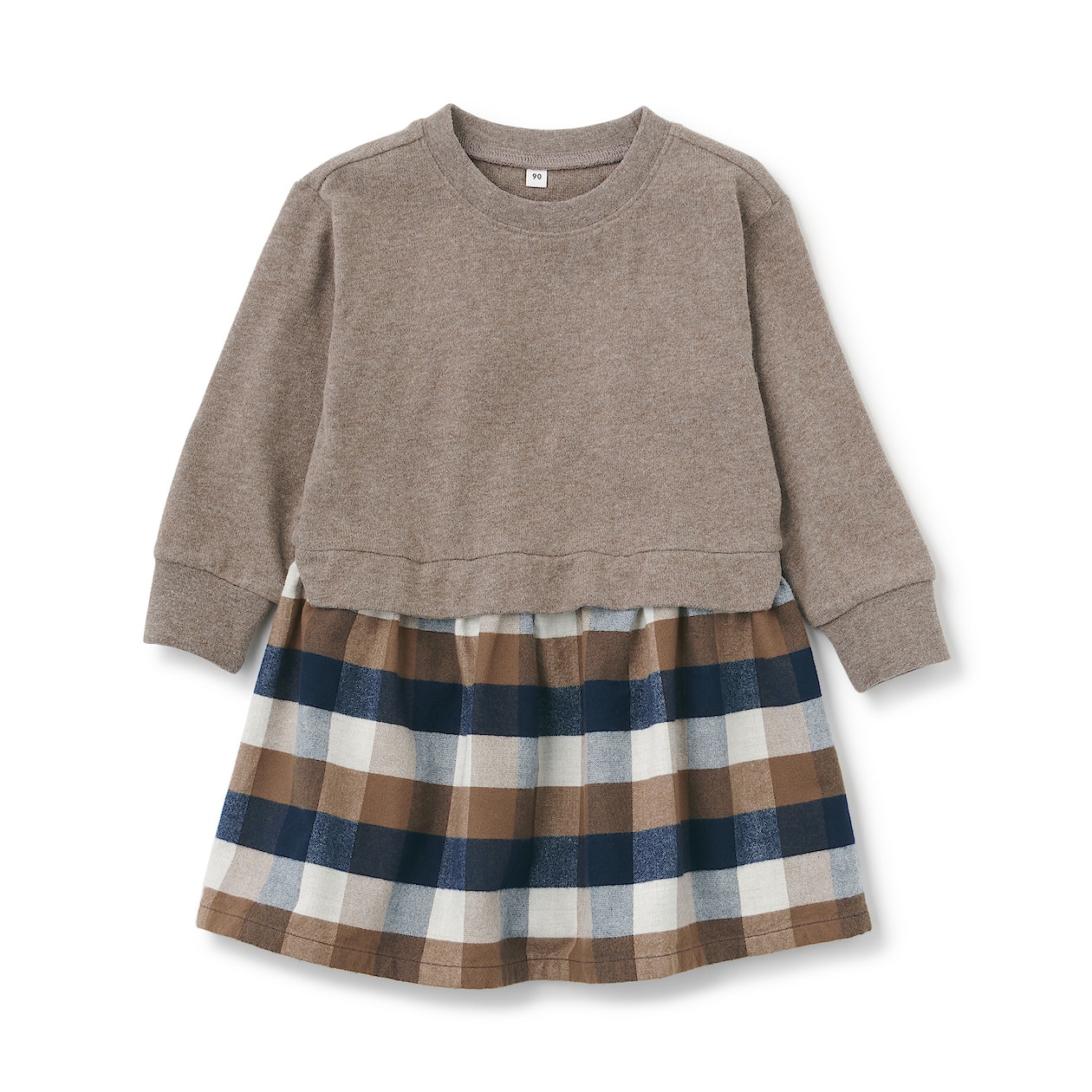 両面起毛 フランネル切替ワンピース ベビー ベビー９０ モカブラウンチェック ベビートップス 通販 無印良品