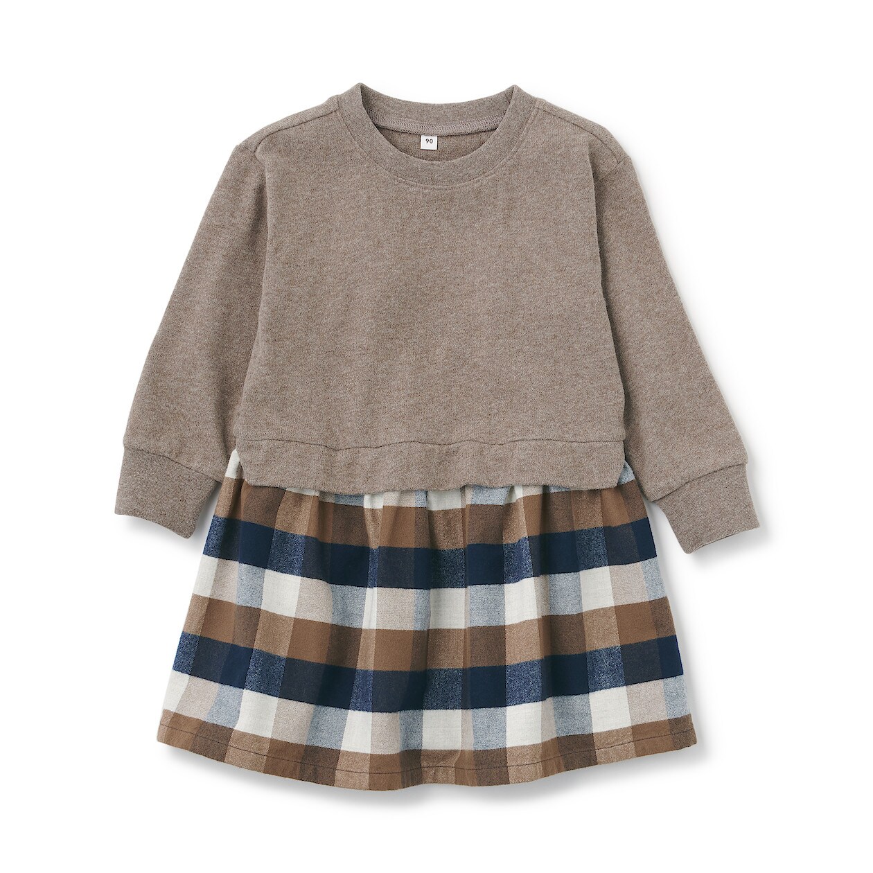 両面起毛 フランネル切替ワンピース ベビー ベビー１００ モカブラウンチェック ベビートップス 通販 無印良品