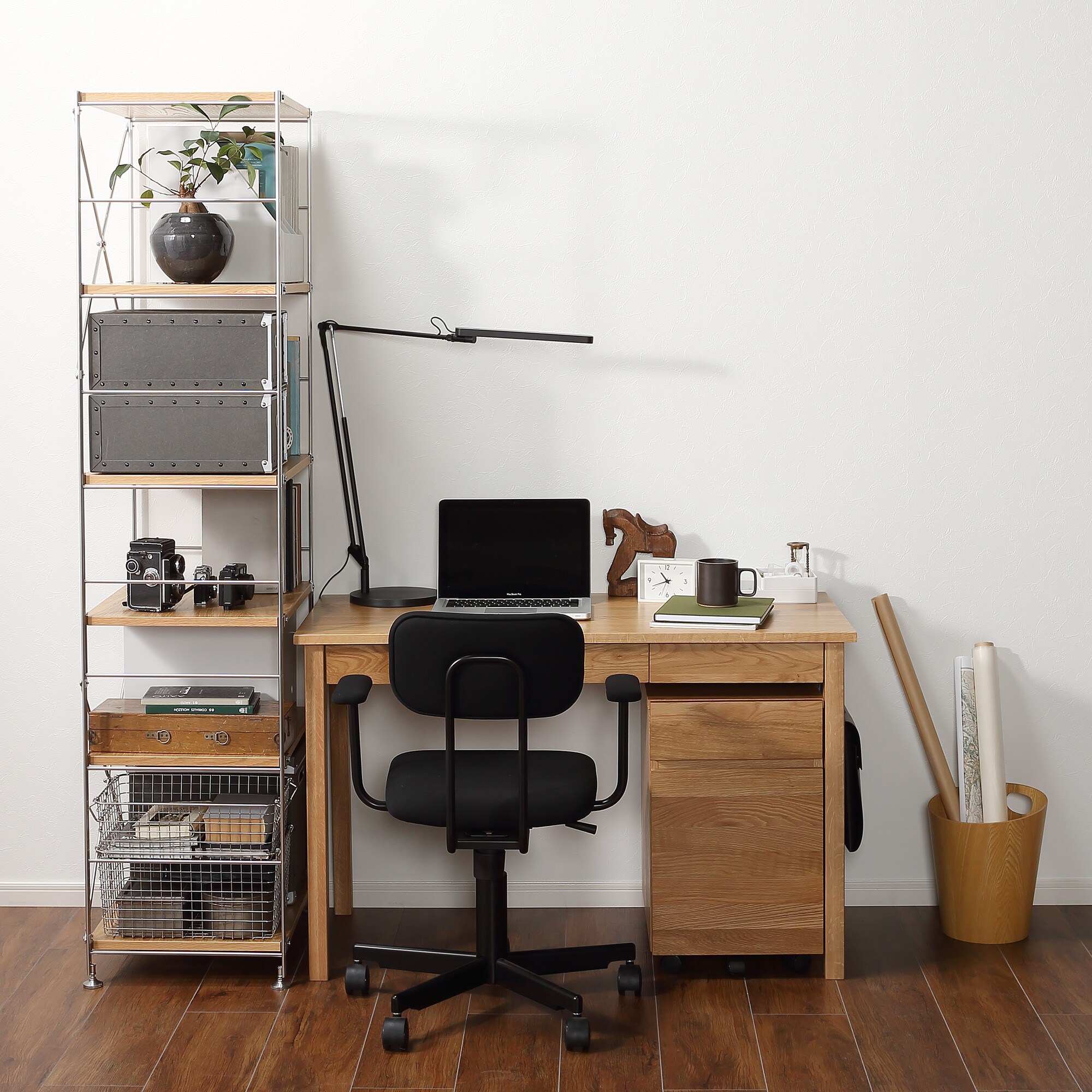 無垢材デスク（引出付）セット