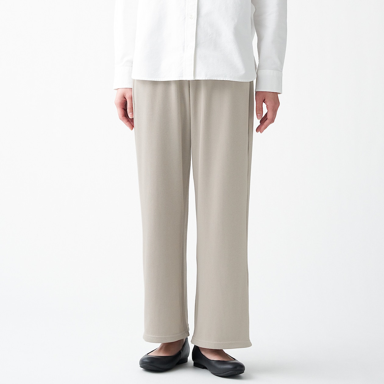 インド綿混リブ編みワイドパンツ ｍ ｌ ペールブラウン パンツ 婦人 レディース 通販 無印良品