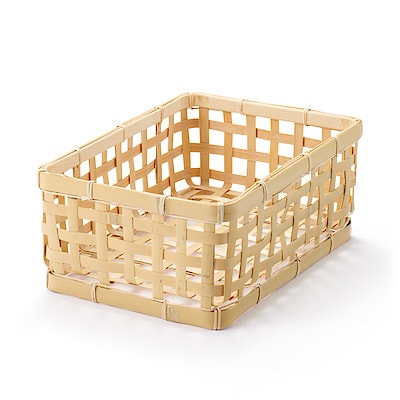 竹材　編みかご　約幅２１×奥行３０×高さ１２ｃｍ