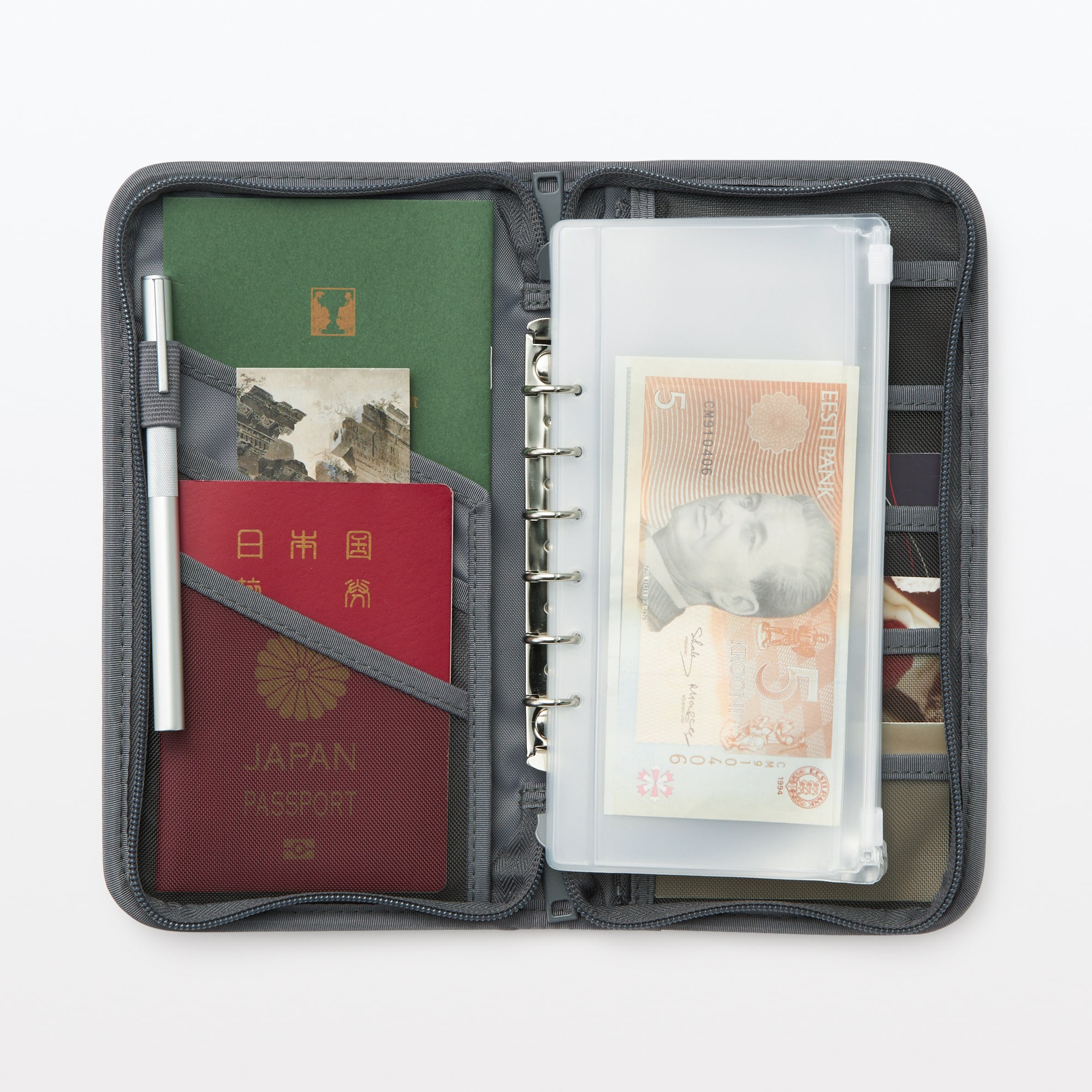 ポリエステル　パスポートケース　クリアポケット付