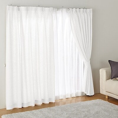 麻平織プリーツカーテン／オフ白