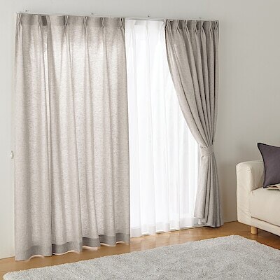麻平織プリーツカーテン／ライトベージュ