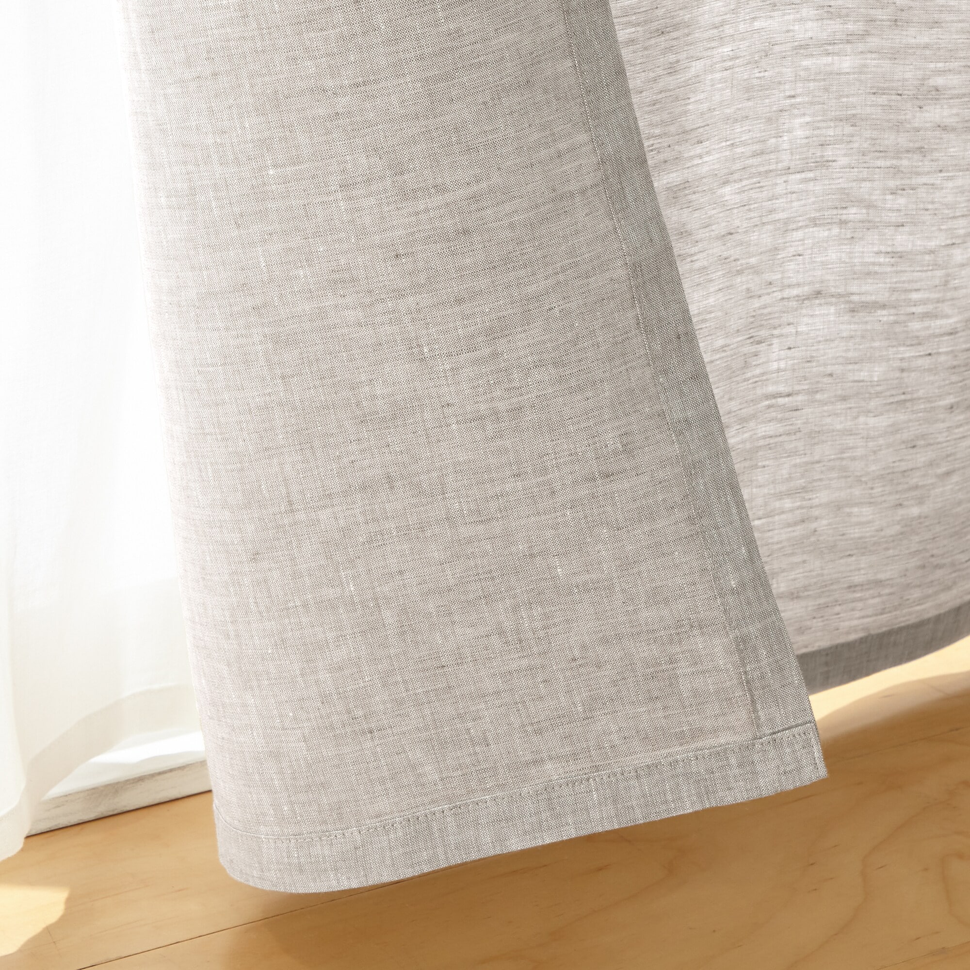 麻平織ノンプリーツカーテン／ライトベージュ