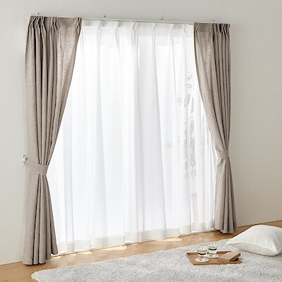 ポリエステルスラブボイルプリーツカーテン／オフ白