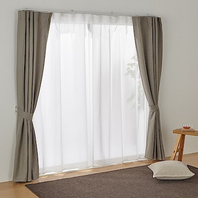 ポリエステルスラブボイルノンプリーツカーテン／オフ白