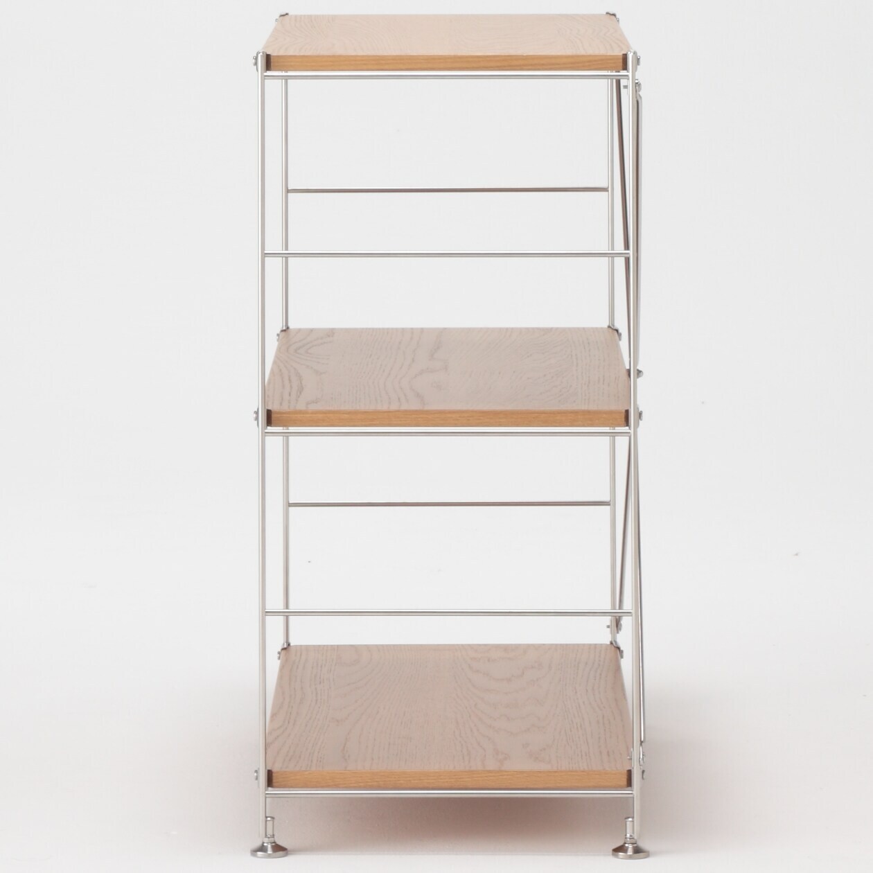 ステンレスユニットシェルフ　オーク材棚セット　ワイド　小