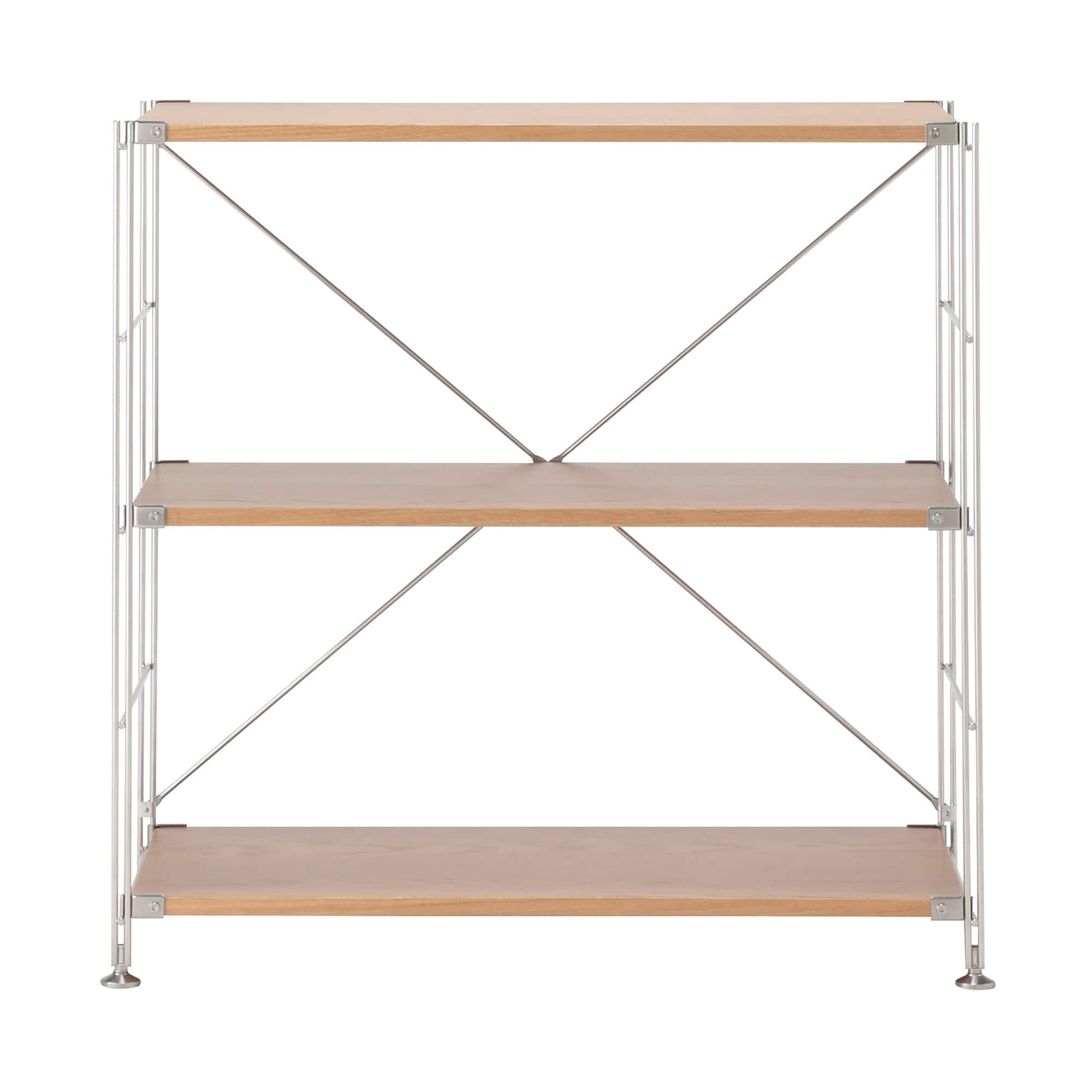 ステンレスユニットシェルフ　オーク材棚セット　ワイド　小