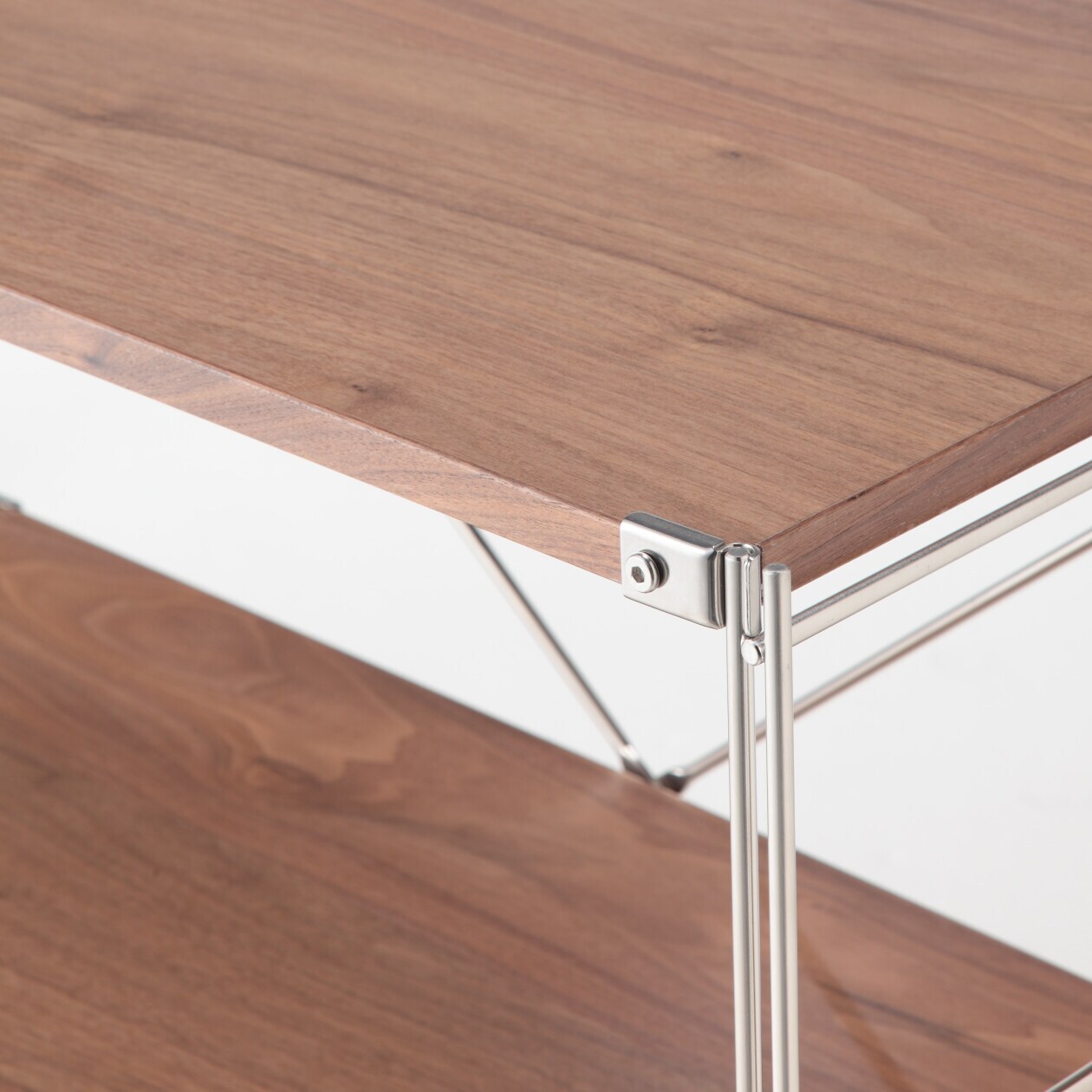 ステンレスユニットシェルフ　ウォールナット材棚セット　ワイド　小