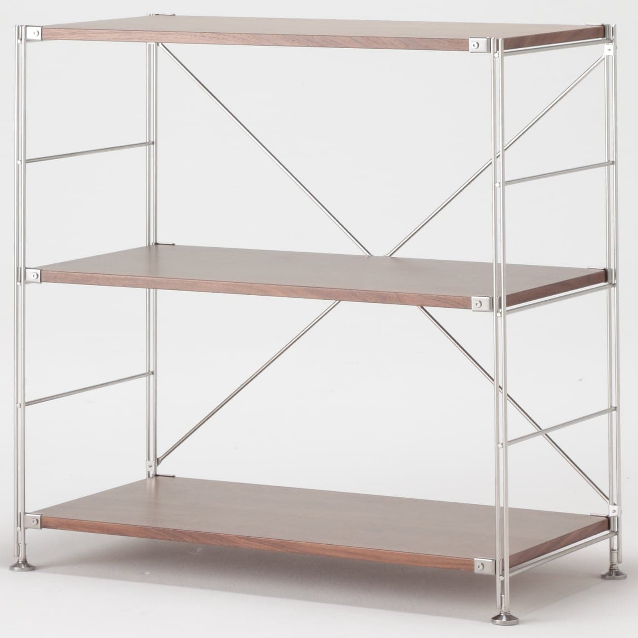 ステンレスユニットシェルフ　ウォールナット材棚セット　ワイド　小