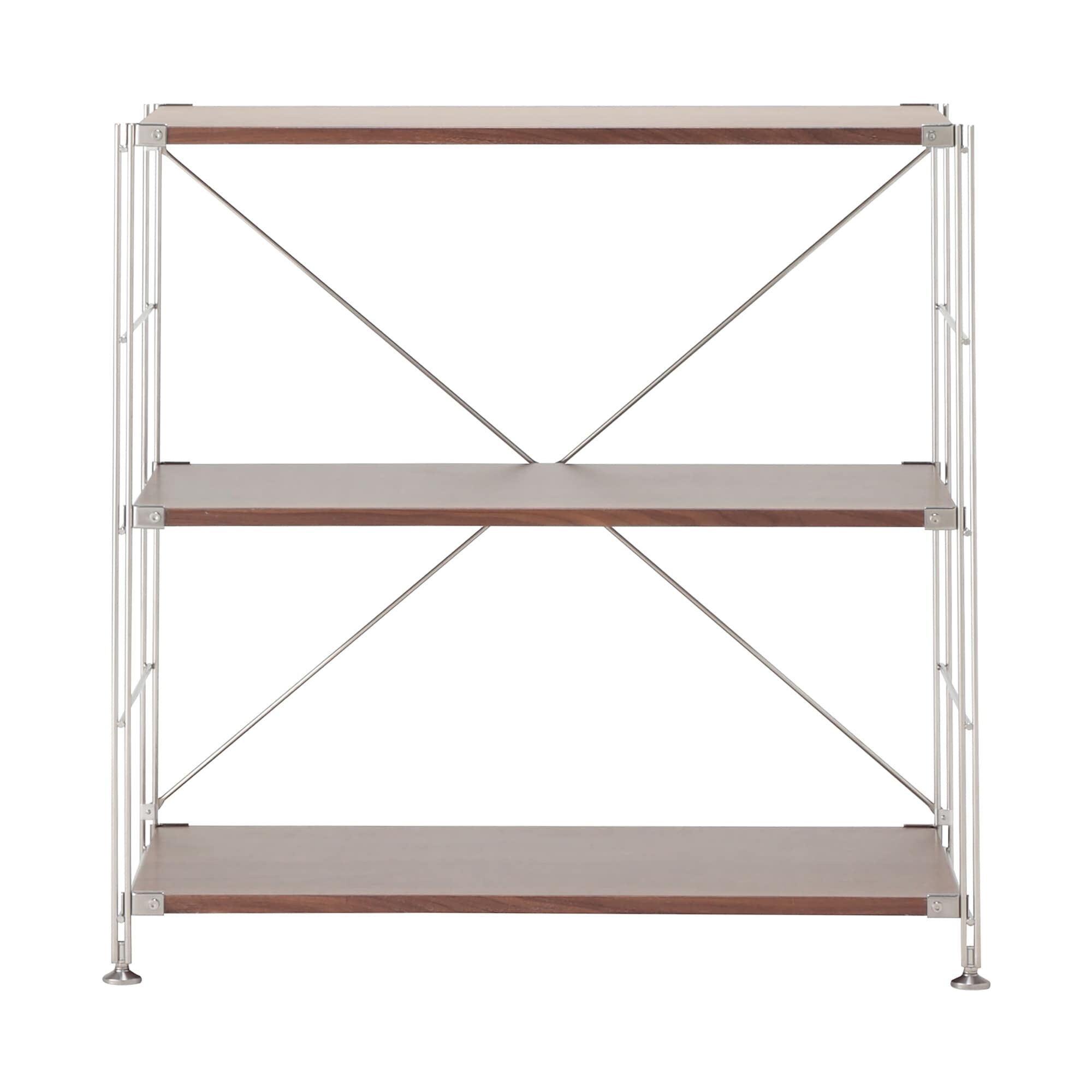 ステンレスユニットシェルフ　ウォールナット材棚セット　ワイド　小