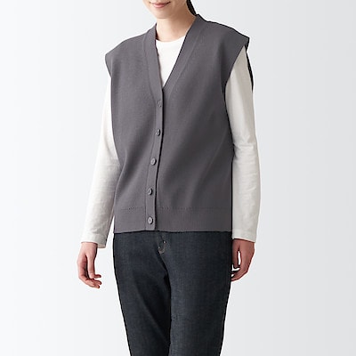 型崩れしにくい糸で編んだニットベスト 婦人ｌ チャコールグレー セーター ニット 婦人 レディース 通販 無印良品