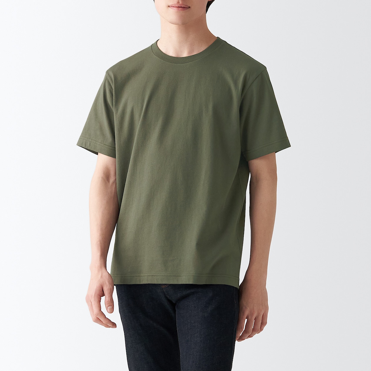 洗いざらし天竺編みｔシャツ 紳士ｌ スモーキーグリーン ｔシャツ カットソー ポロシャツ 半袖 紳士 メンズ 通販 無印良品