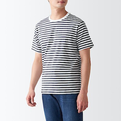 洗いざらし天竺編みｔシャツ ボーダー 紳士ｘｌ ダークグレーボーダー ｔシャツ カットソー ポロシャツ 半袖 紳士 メンズ 通販 無印良品