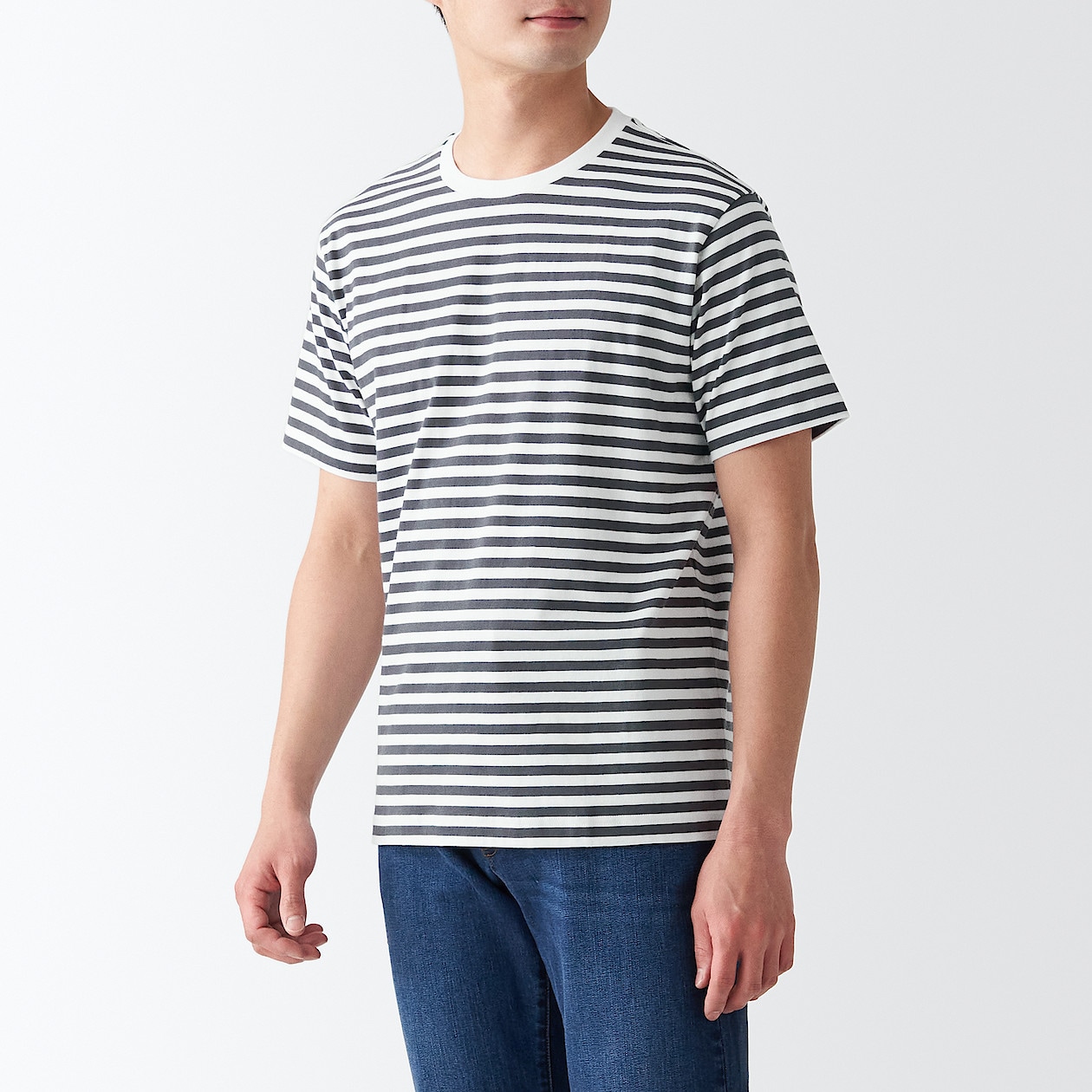 洗いざらし天竺編みｔシャツ ボーダー 紳士ｘｘｌ ダークグレーボーダー ｔシャツ カットソー 半袖 紳士 メンズ 通販 無印良品