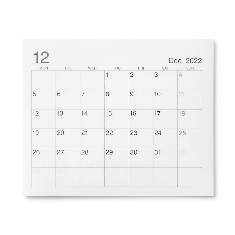 月曜始まりカレンダー付箋紙 大 ２０２２年１２月 ２０２３年１２月 ノート 付箋 文房具 事務用品 通販 無印良品