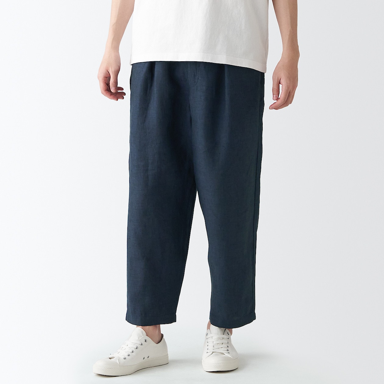 フレンチリネンワイドテーパードパンツ 紳士ｌ ネイビー 通販 無印良品