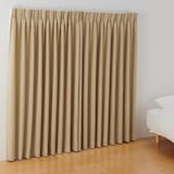 ポリエステルマット織プリーツカーテン２倍ヒダ／遮光裏地付／マスタード