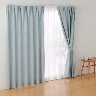 ポリエステルマット織プリーツカーテン／ライトブルー