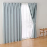 ポリエステルマット織プリーツカーテン／ライトブルー
