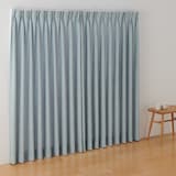 ポリエステルマット織プリーツカーテン２倍ヒダ／ライトブルー