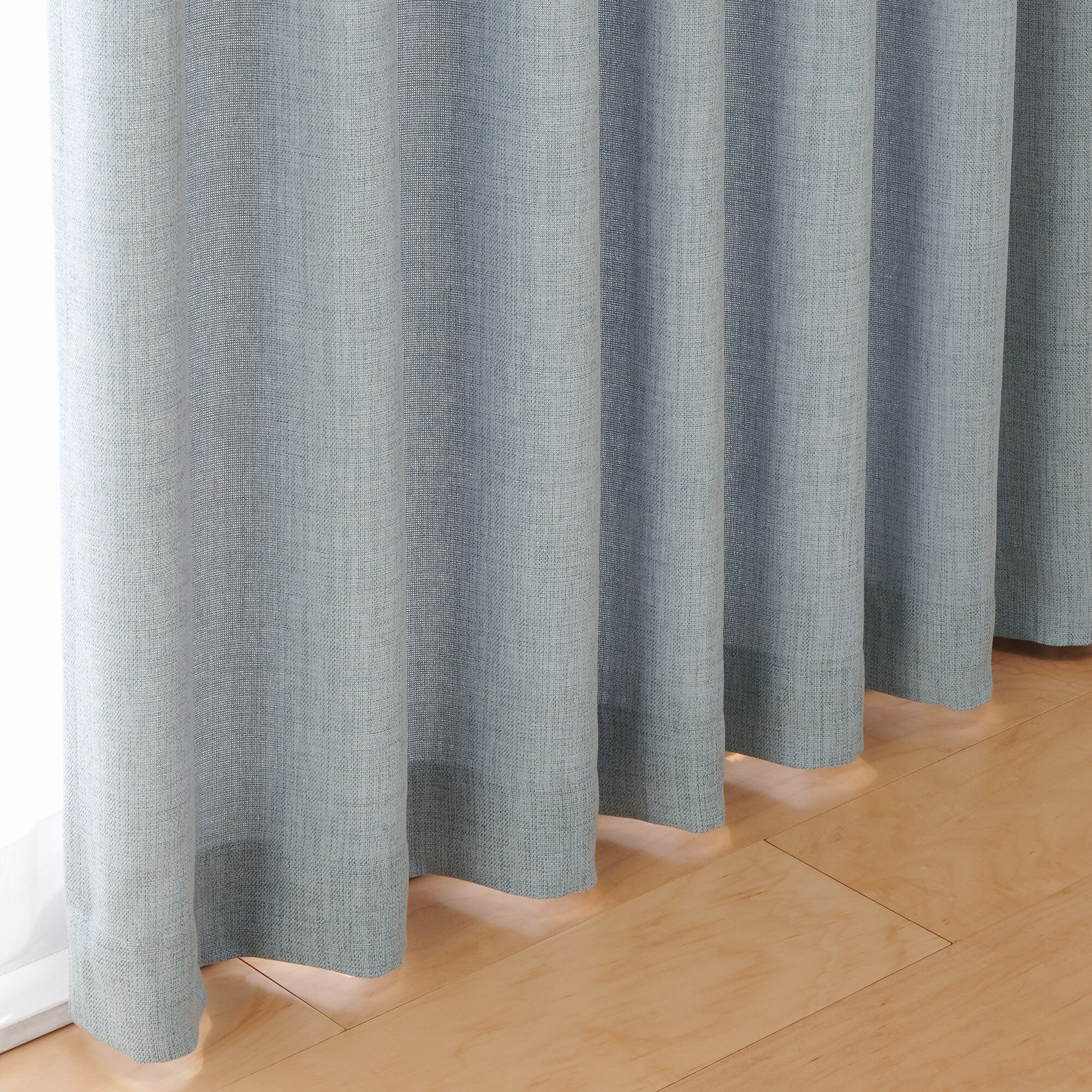 ポリエステルマット織プリーツカーテン２倍ヒダ／ライトブルー