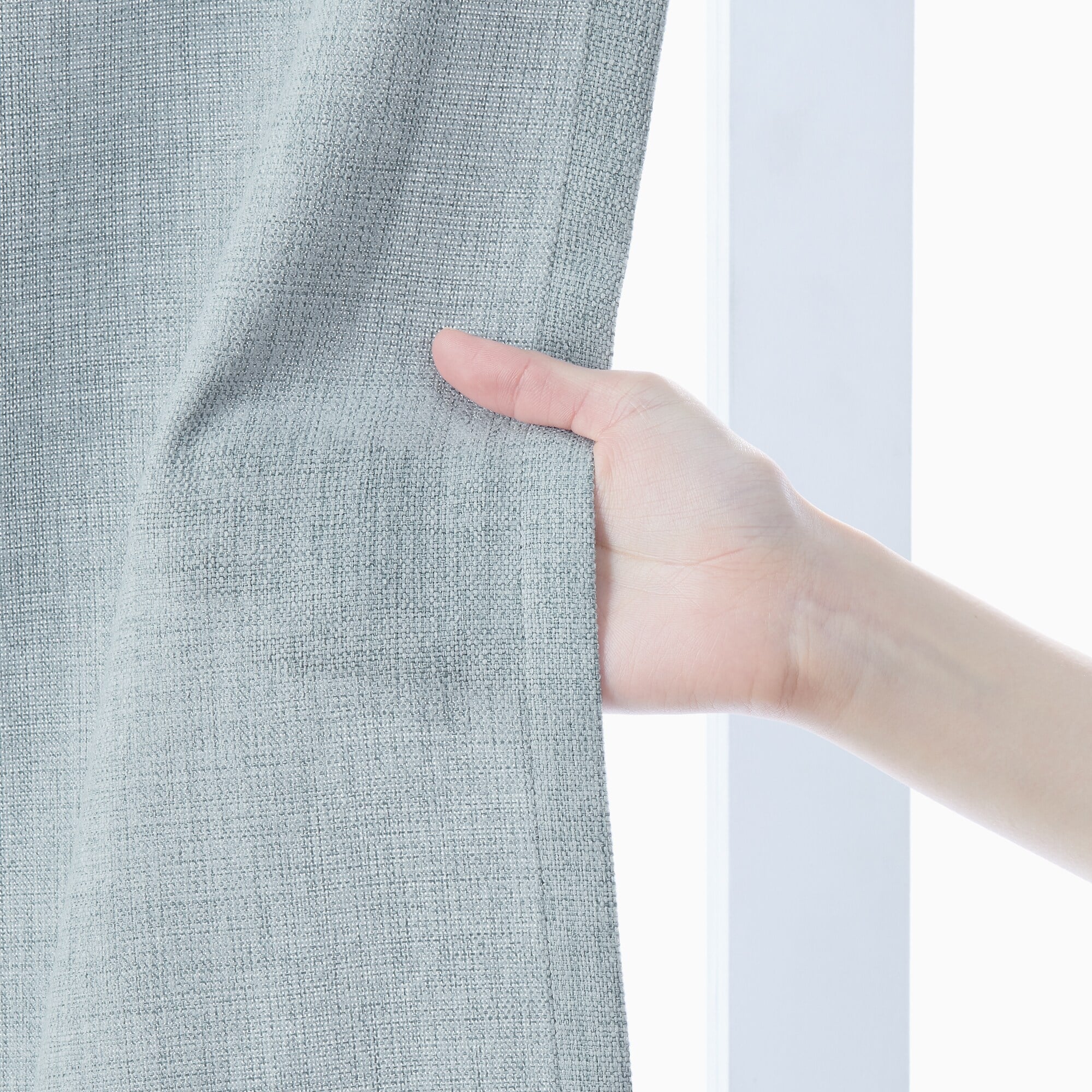 ポリエステルマット織プリーツカーテン２倍ヒダ／ライトブルー