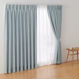 ポリエステルマット織プリーツカーテン２倍ヒダ／ライトブルー