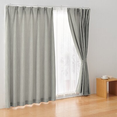 ポリエステルジャガード織波プリーツカーテン／グレー
