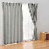 ポリエステルジャガード織波プリーツカーテン／グレー