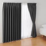 ポリエステルジャガード織波プリーツカーテン２倍ヒダ／遮光裏地付／ダークグレー