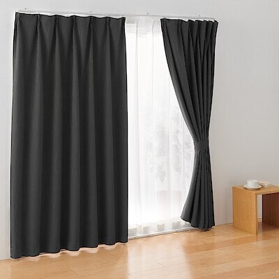 ポリエステルジャガード織波プリーツカーテン／ダークグレー