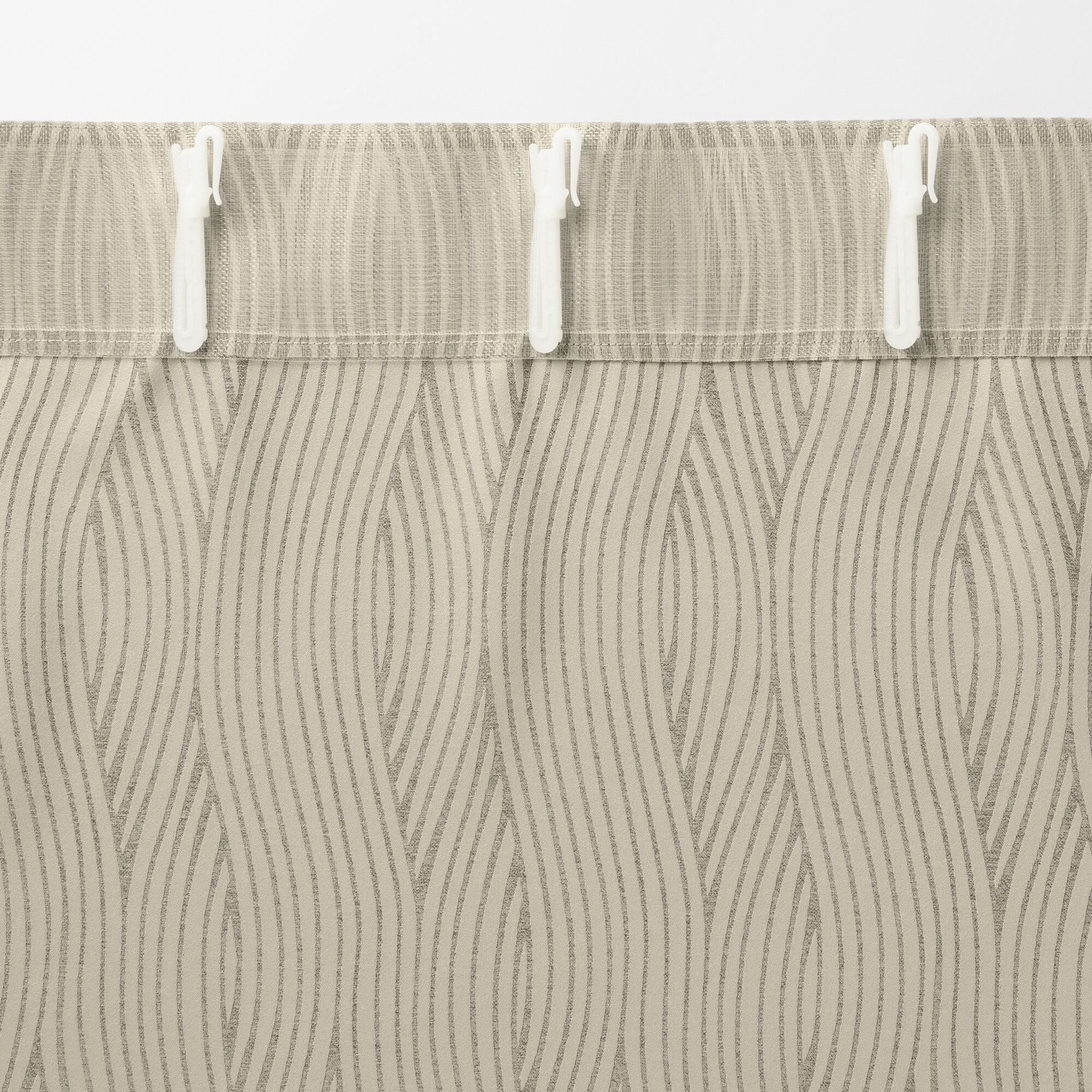 ポリエステルジャガード織波ノンプリーツカーテン／ダークグレー