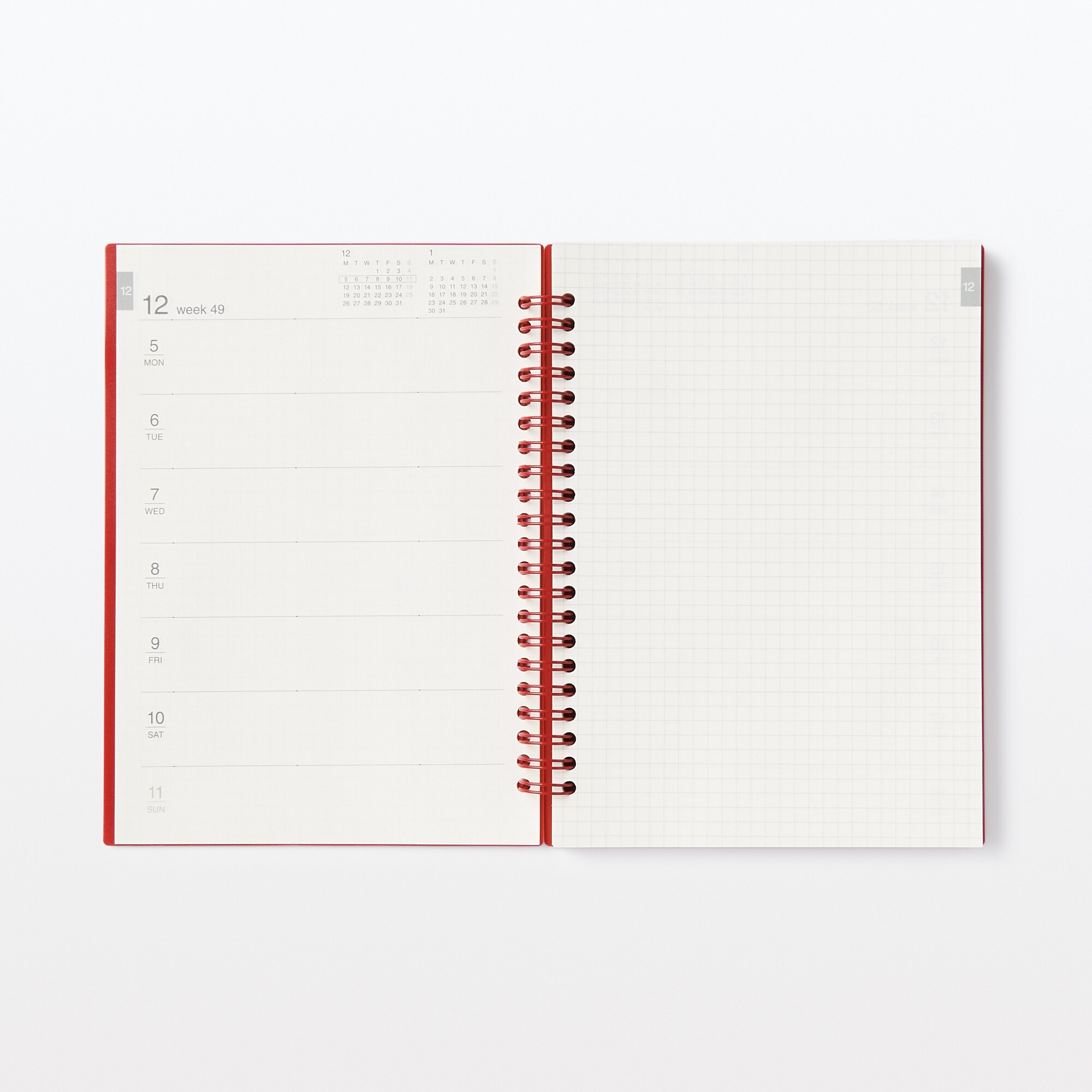 【Ｇ仕様】ポリプロピレンカバーマンスリーウィクリースケジュール　２２年１２月