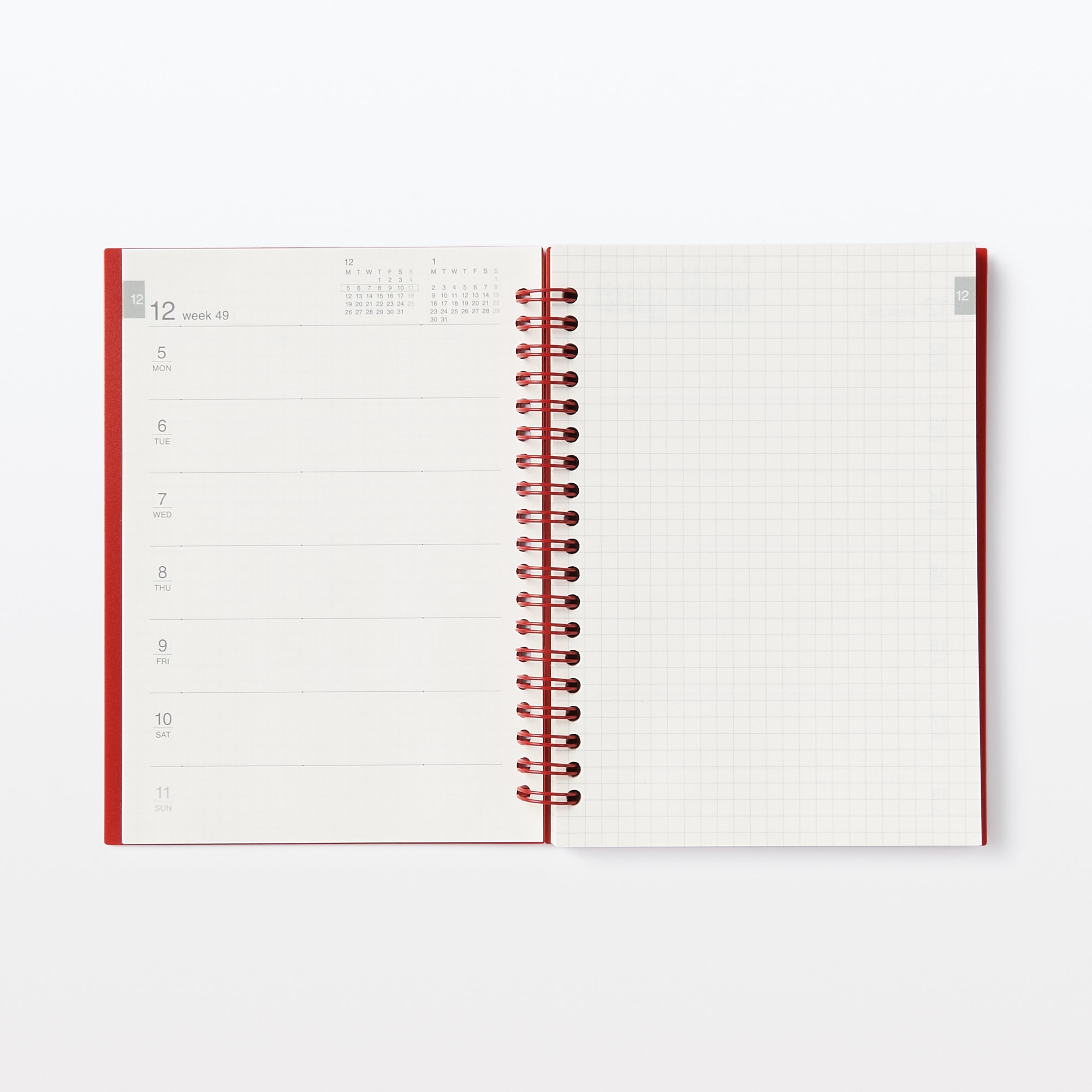 【Ｇ仕様】ポリプロピレンカバーマンスリーウィクリースケジュール　２２年１２月